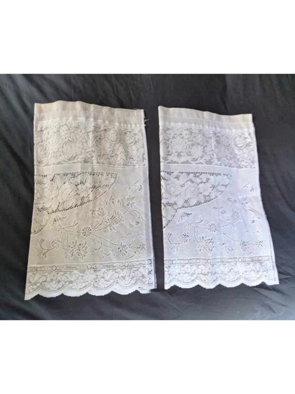 Vtg Lace Tier Curtain Cafe Panels Set of 2 White Floral Cabbage Roses 24